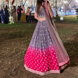 Designer Choli Lehenga - Ombre Pink, jeweled, sparkly